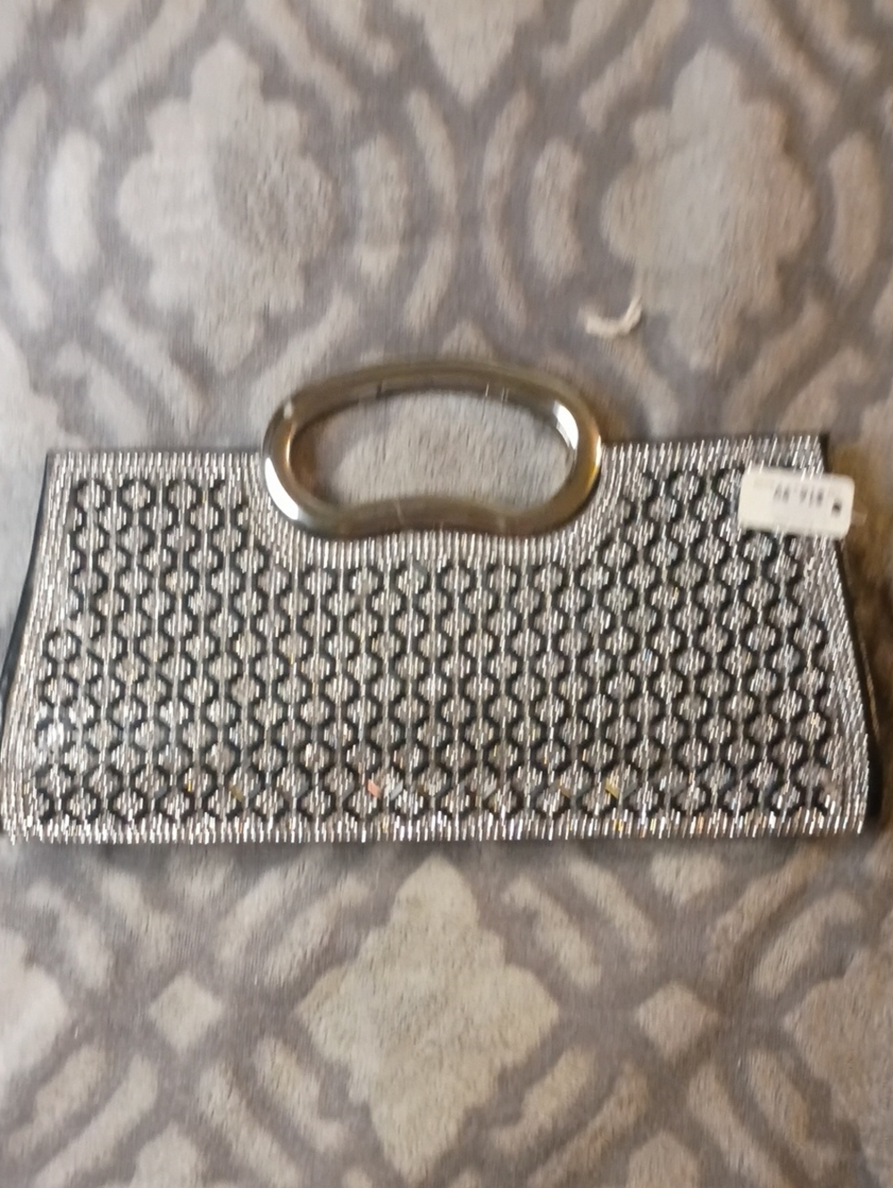 Rhinestone-Embellished Silver Evening Clutch with Metal Handle